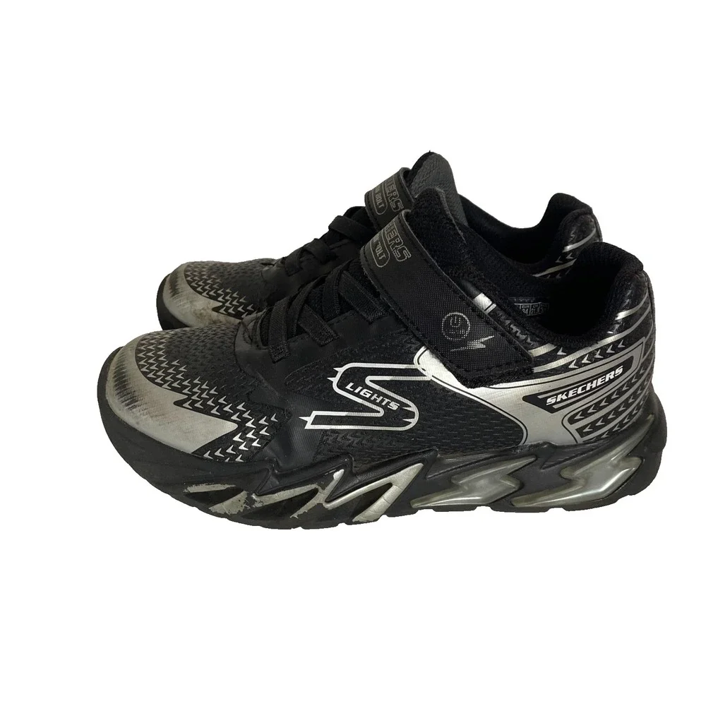 Skechers Boys Size 2.5‎ Flex-Glow Bolt Light-Up Black/Gray Sneaker Sports Lights